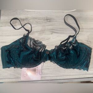 Savage X Fenty Teal Sheer Glitter Lace Bralette 36B new with Tags Women’s Bra